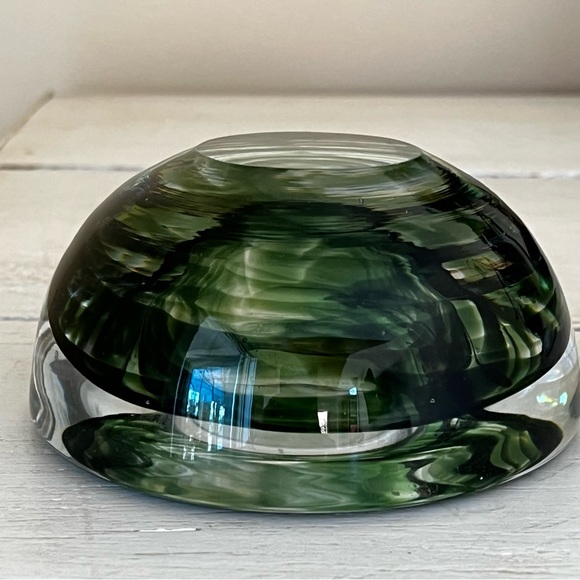 Kosta Boda Green Swirl Art Glass Votive Candle Holder - Picture 6 of 6